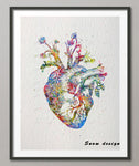Original watercolor Human Heart canvas painting Organ wall art poster print Pictures