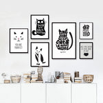 Cat Quotes Canvas Printings Black and White Animals Posters Prints Nordic Wall Art Pictures for Living Room Home Decor No frame