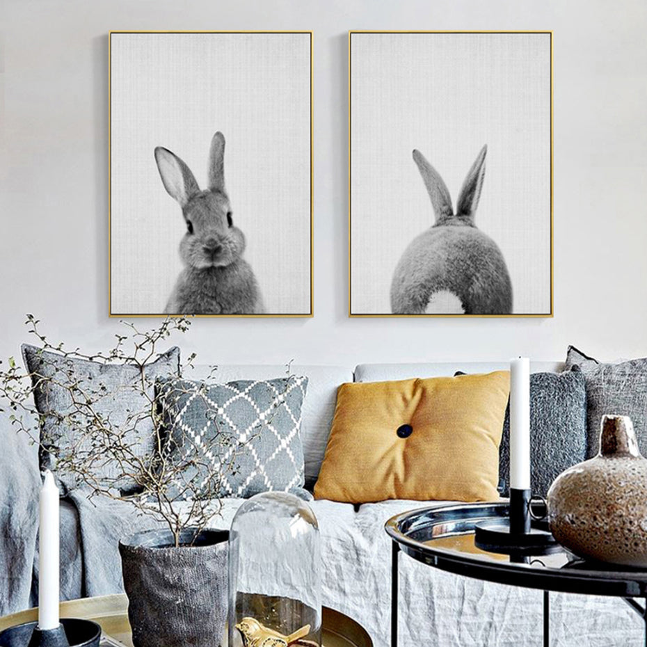 Rabbit Tail Canvas Painting Nursery Wall Art Animal Poster and Print Nordic Woodland Picture