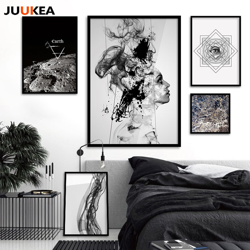 Cuadro Original Fashion Black White Geometric Eyes Planet Canvas Painting Posters Wall Picture For Living Room Nordic Wall Decor