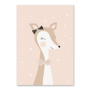 Cartoon Animal Cute Deer Bear Nordic Dog Wall Art Posters And Prints Canvas Painting